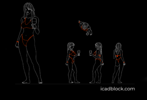 Woman in bikini holding a glass CAD Block