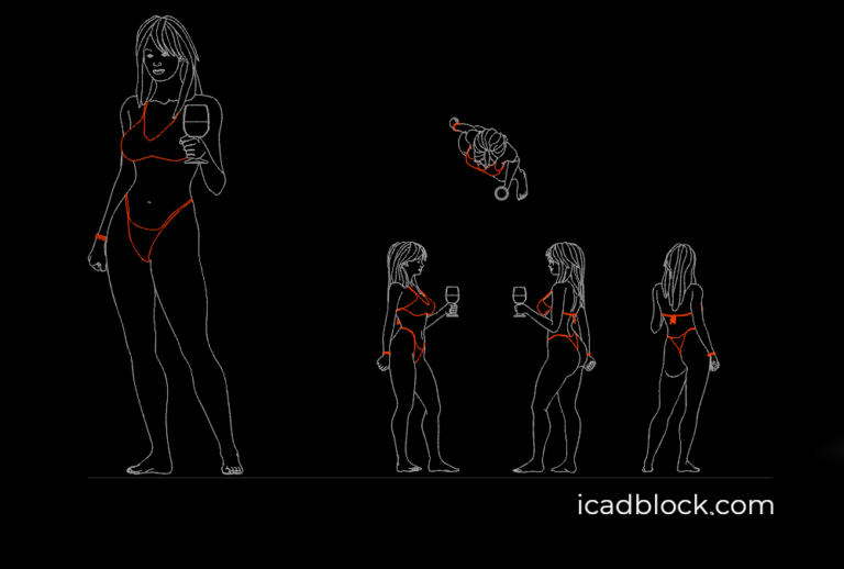 Woman in bikini holding a glass CAD Block