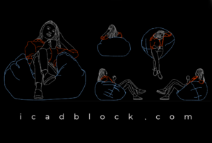 Woman relaxing on bean bag CAD Block