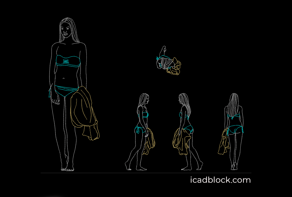 Woman walking on the beach CAD Block