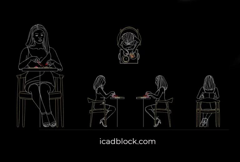 Donna che Mangia al Ristorante DWG – Blocco CAD Gratuito per AutoCAD