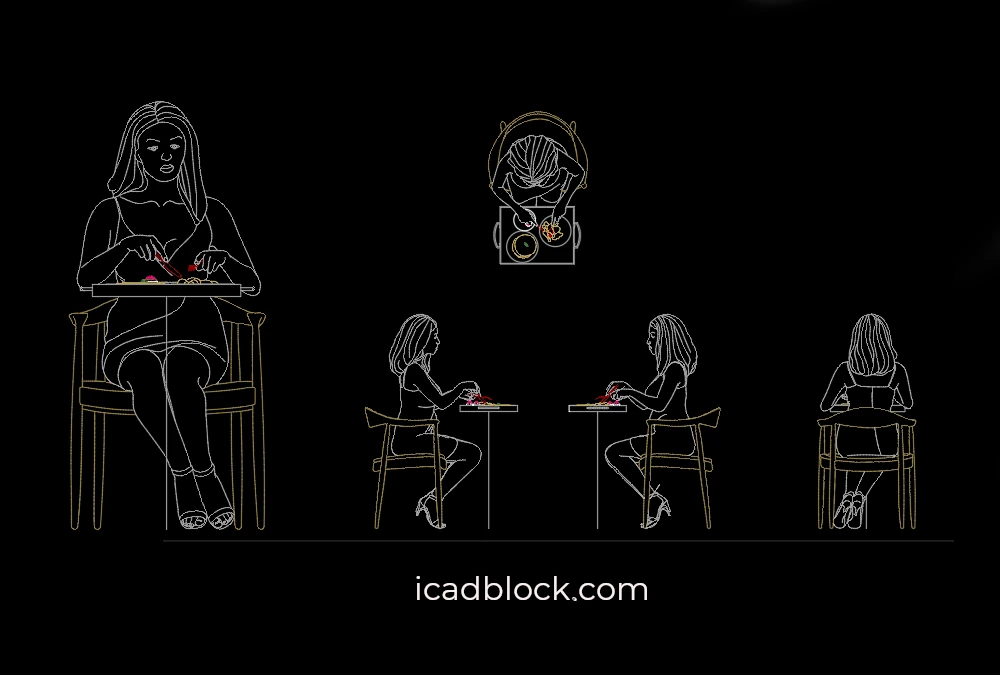 Woman eating in restaurant CAD Block