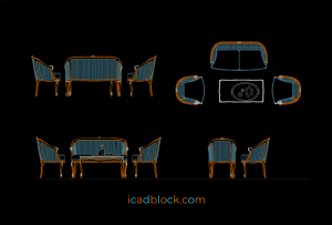 Blocco CAD Divano in Legno Neoclassico DWG Gratis