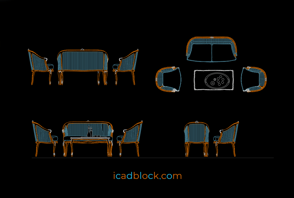 Neoclassical wooden sofa in AutoCAD