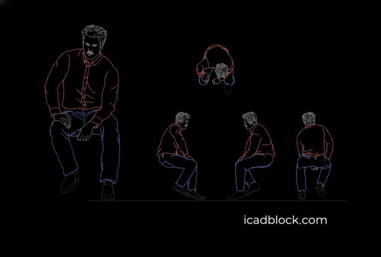 Casual man sitting AutoCAD drawing