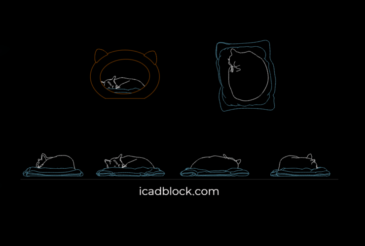 Cat sleeping on a cat bed, AutoCAD file