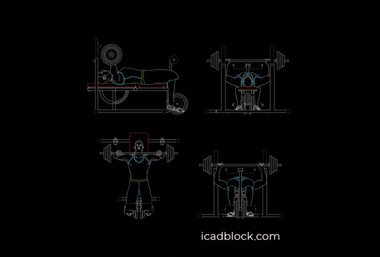 Man lifting barbell while lying DWG CAD Block