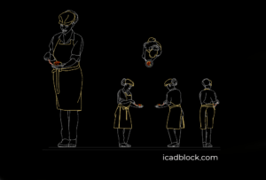 Young waitress serving a piece of cake CAD Block