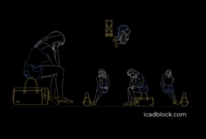 Sad woman sitting CAD Block